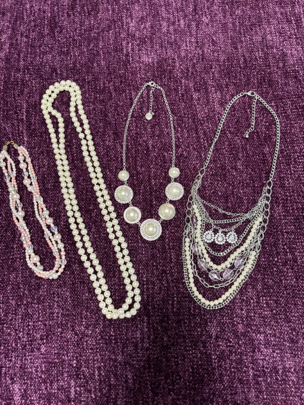 Pearl and Silver Multi-Strand Necklace Set - White and Silver Women’s Jewelry